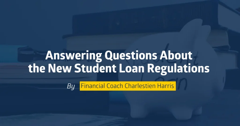Student loan article cover with a piggy bank and stacked books